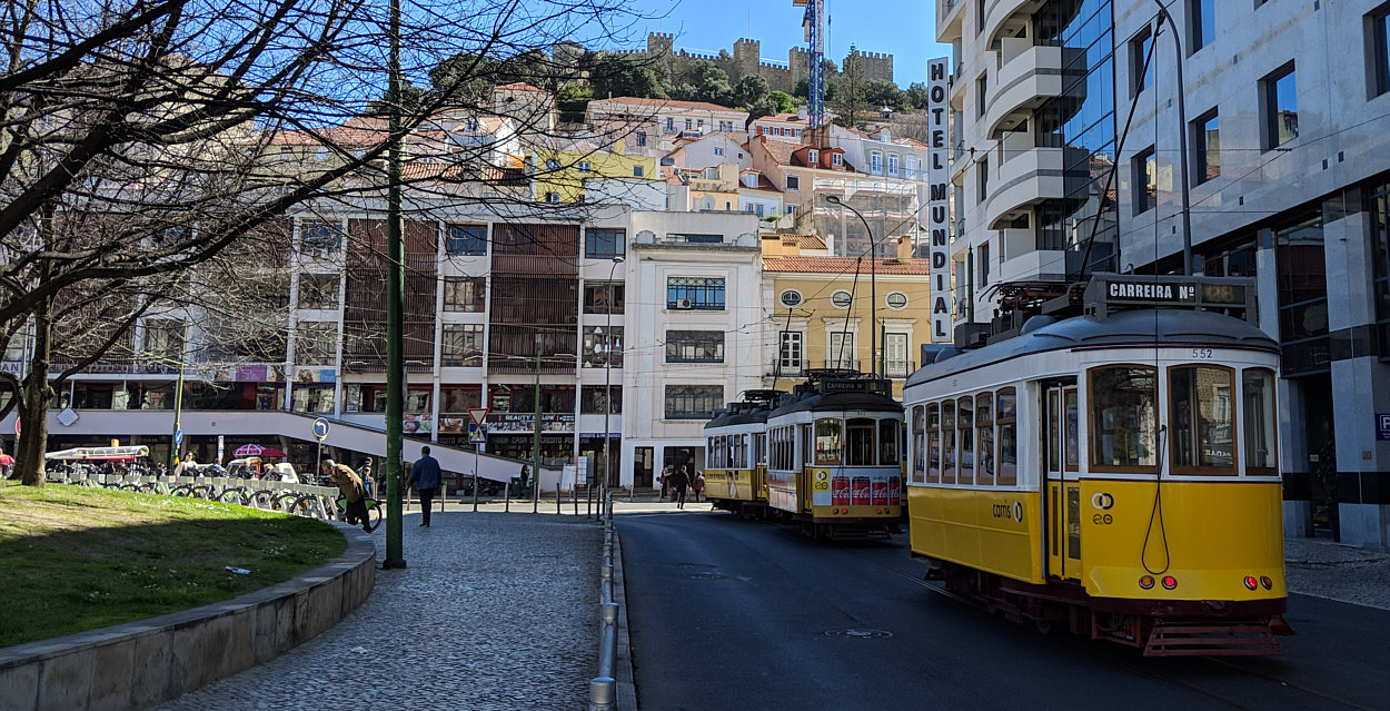 Lisbon tram with view to castle